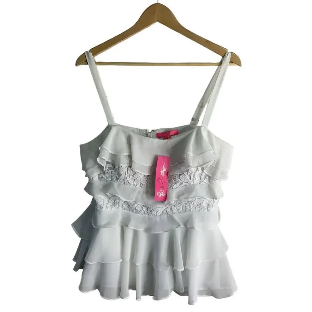 Lilly Pulitzer Olive Top Womens Size 12 Resort White Chiffon Ruffles NWT $168 - Picture 3 of 13